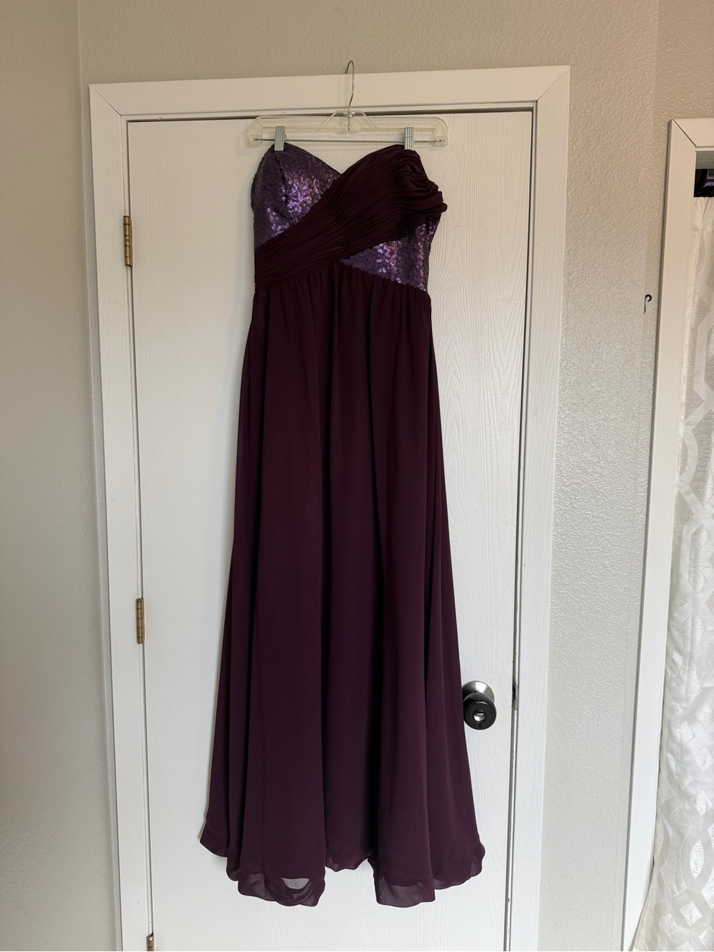 Christina Wu Strapless Plum Sequin Bodice Gown